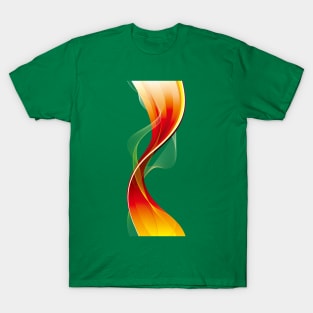 Curve Design Red Smoke Background Yellow And White T-Shirt